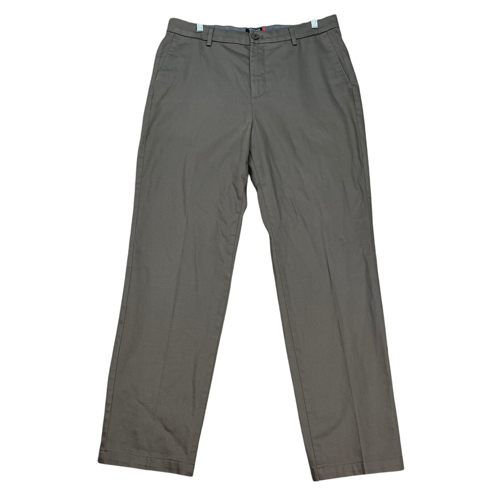 Dockers Pants Men 33x30 Brown Flat Front Straight Fit Chino Stretch Waistband